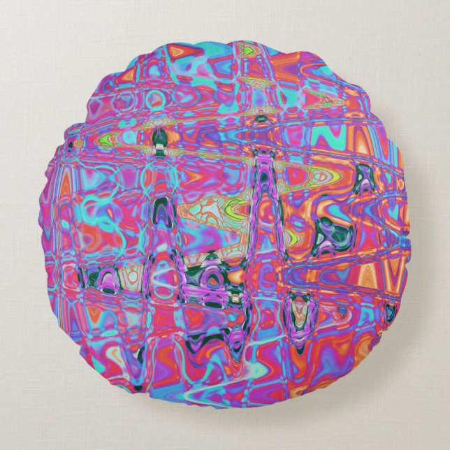 Cosmic Abstract Rainbow Colors Retro Ripples Rundes Kissen (Vorderseite)