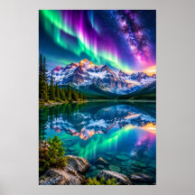 Cosmic Aurora Mountain Lake - Galaxie-Reflexion