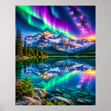 Cosmic Aurora Mountain Lake - Galaxie-Reflexion