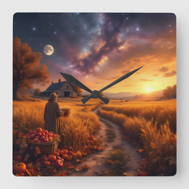 Cosmic Autumn Harvest Leggings Tights Quadratische Wanduhr (Vorderseite)