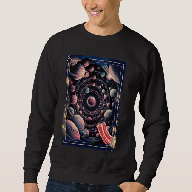 Cosmic Bacon Adventure Surreal Planets Art Space Sweatshirt (Vorderseite)