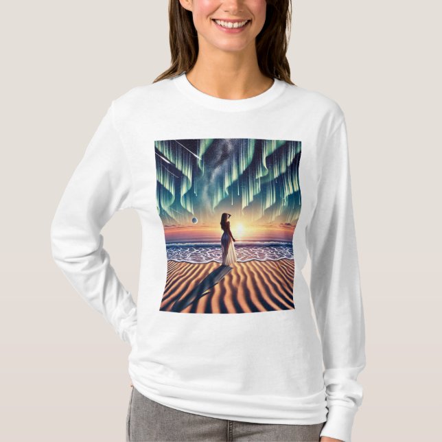 Cosmic Beachscape: Aurora Dreaming 3-D optische Il T-Shirt (Vorderseite)