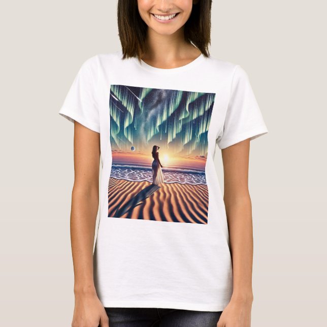 Cosmic Beachscape: Aurora Dreaming 3-D T-Shirt (Vorderseite)
