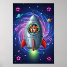 Cosmic Bear Spaceship Kinderzimmer Art