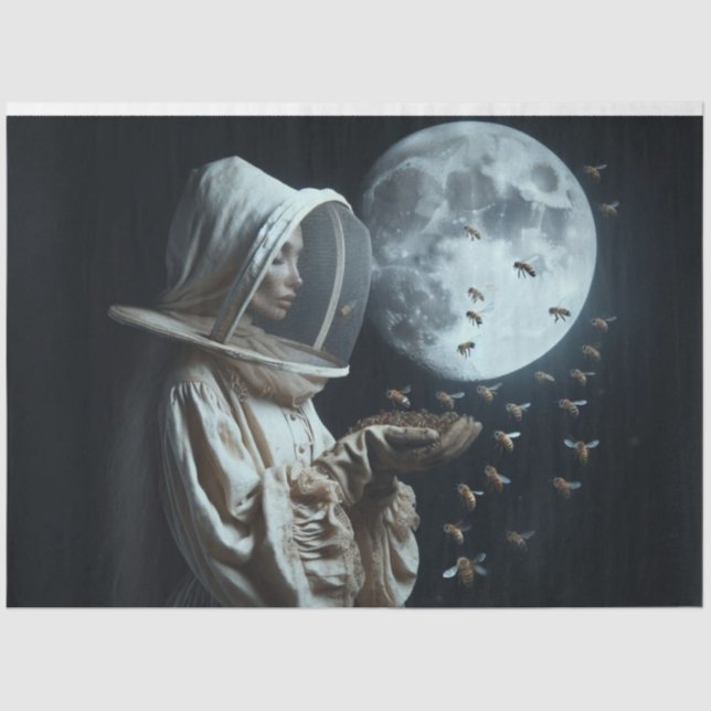 Cosmic Beekeeper - Surreal Space Art Decoupage Seidenpapier (Vorderseite)