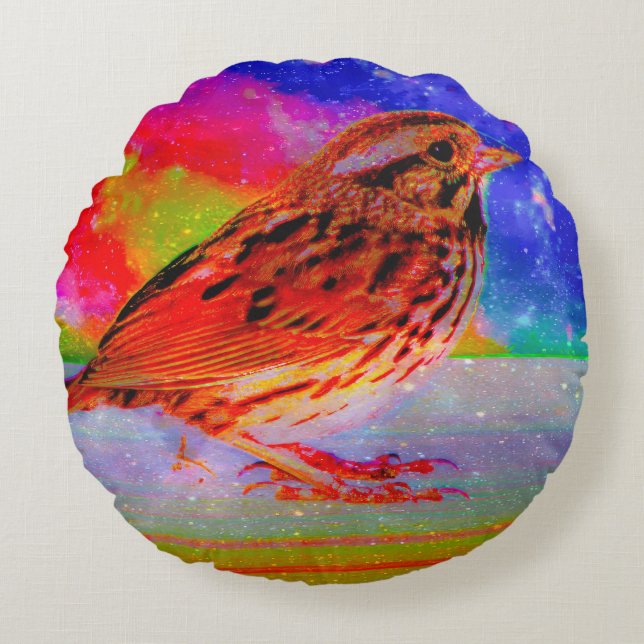 Cosmic Bird Dreamscape Art Print" Rundes Kissen (Vorderseite)