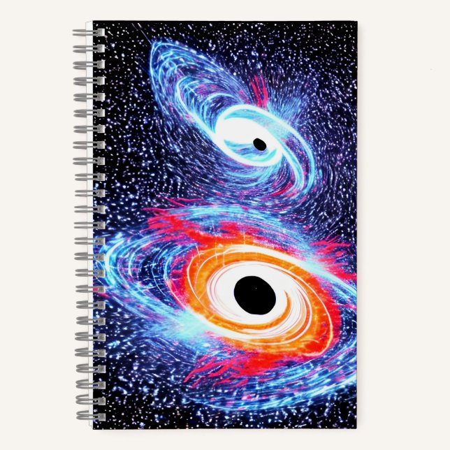 Cosmic Black Blue Red Orange Future Galactic Notizbuch (Vorderseite)