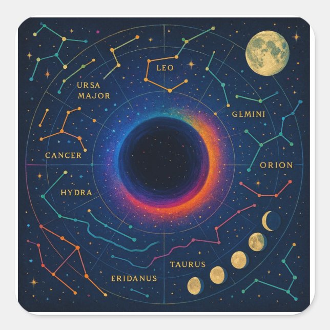 Cosmic Black Hole & Constellations Art - Celestial Quadratischer Aufkleber (Vorderseite)