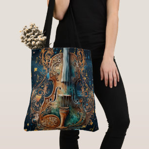 Cosmic Blue and Gold Violin Große Tasche