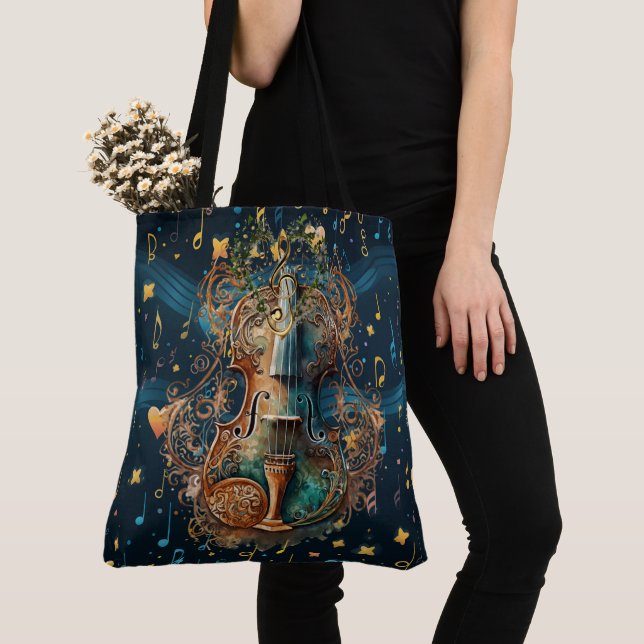 Cosmic Blue and Gold Violin Large Shoulder Tote (Von Nahem)