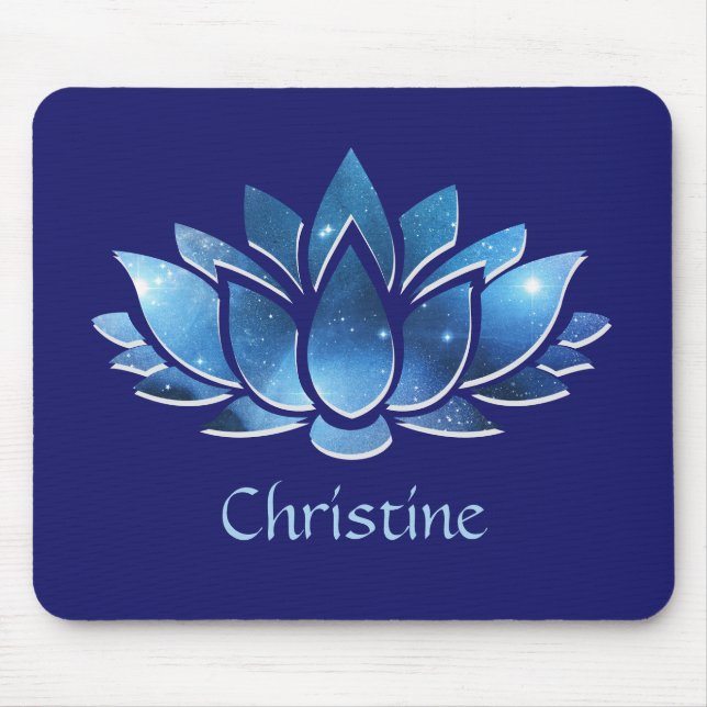 Cosmic Blue Galaxy Lotus Blume mit Name Mousepad (Vorne)