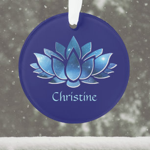 Cosmic Blue Galaxy Lotus Blume mit Name Ornament