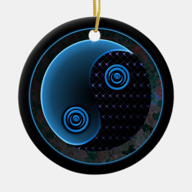 Cosmic Blue in Balance Yin Yang Keramikornament (Vorne)