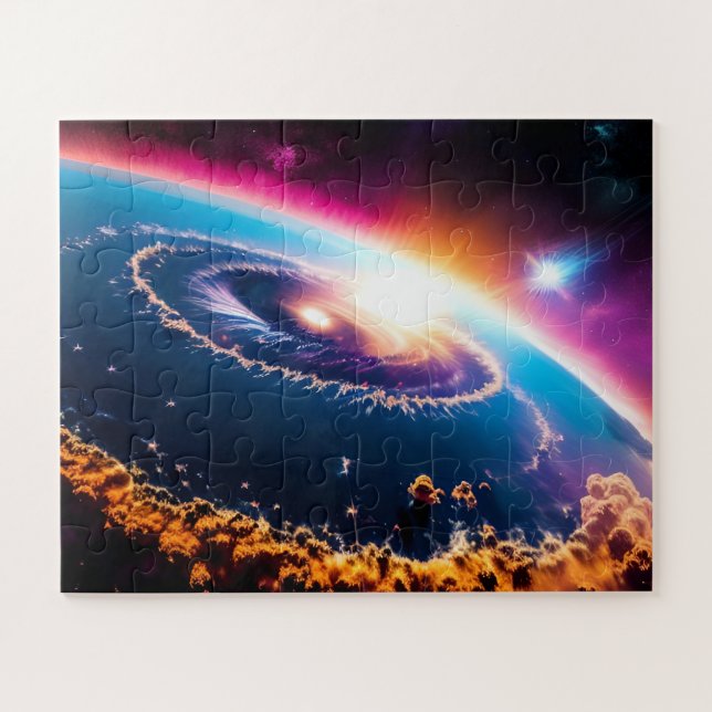 Cosmic Blue Lila Galactic Nebula Sturm Wolken Puzzle (Horizontal)
