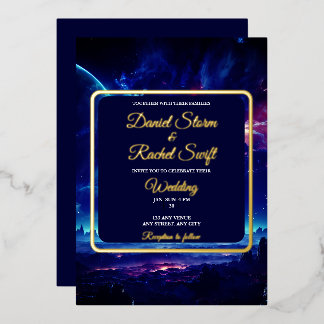 Cosmic Blue Nebel Celestial Gewerkschaft Hochzeit Folieneinladung