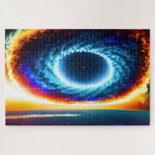 Cosmic Blue Orange Hurricane Galaxy im Weltraum Puzzle