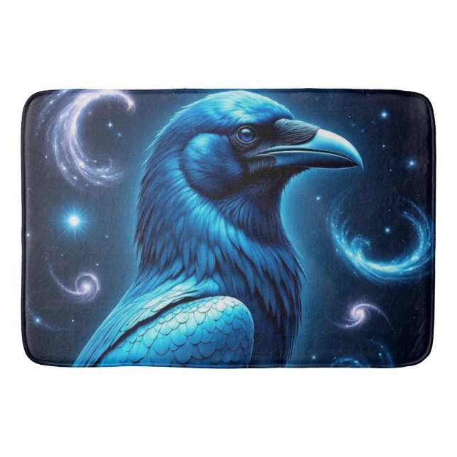Cosmic Blue Raven Badematte (Vorderseite)