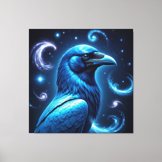 Cosmic Blue Raven Leinwanddruck (Vorderseite)