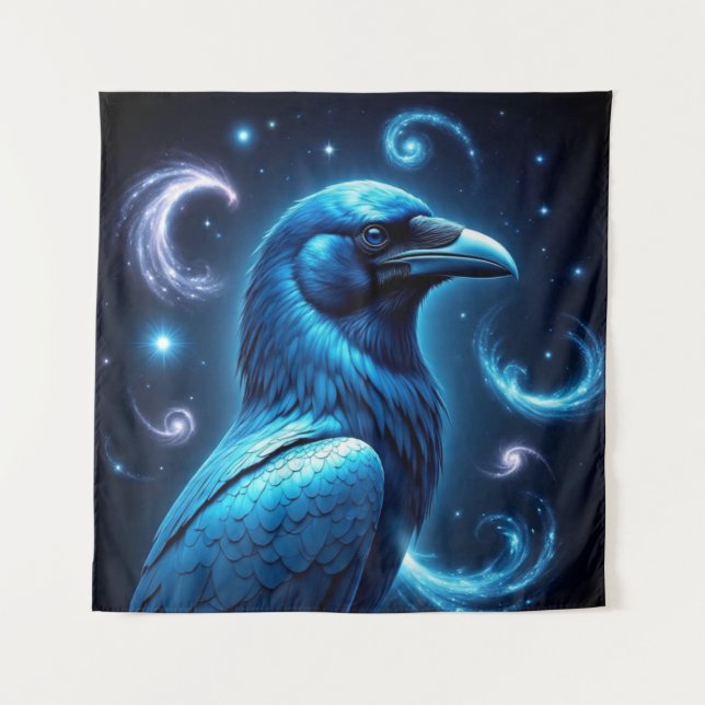 Cosmic Blue Raven Wandteppich (Vorderseite)
