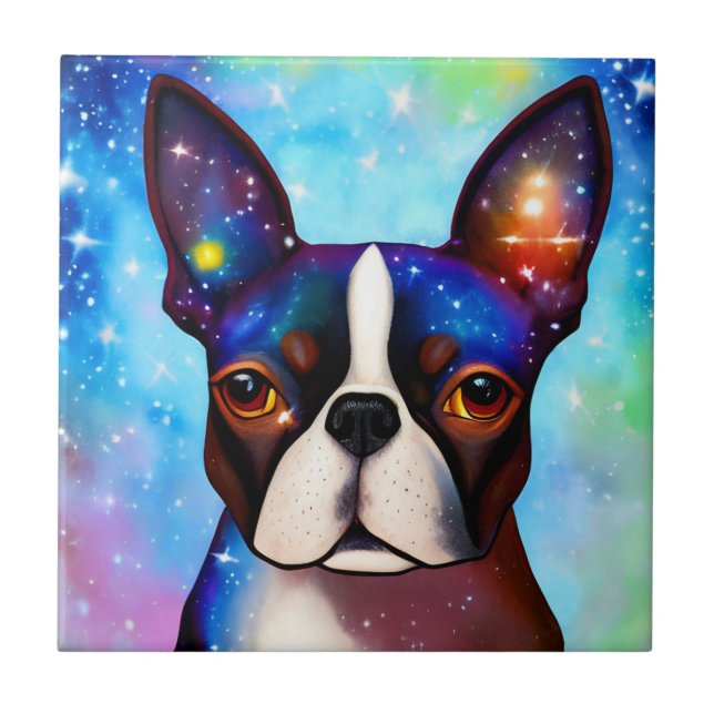 Cosmic Boston Terrier Fliese (Vorderseite)