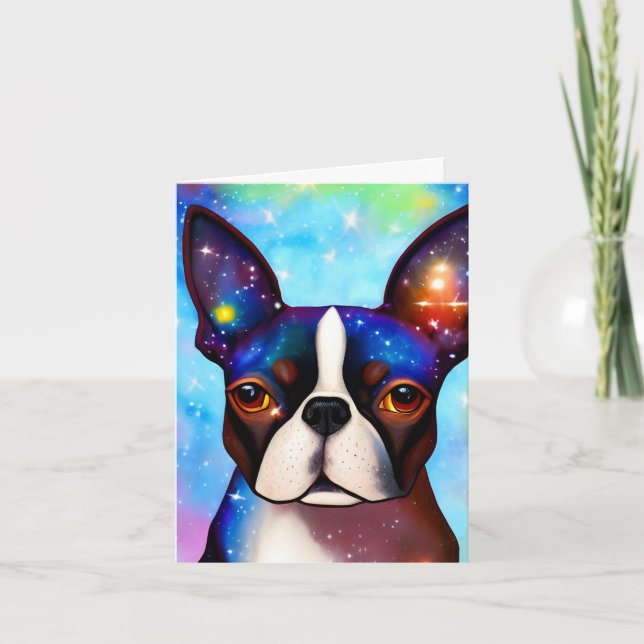Cosmic Boston Terrier, Geburtskarte Karte (Vorderseite)