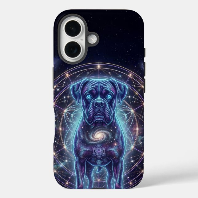 Cosmic Boxer Dog Zodiac Cyber Galaxy iPhone Case (Rückseite)