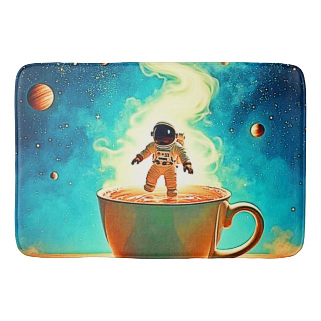 Cosmic Brew: Astronaut's Coffee Dream Badematte (Vorderseite)