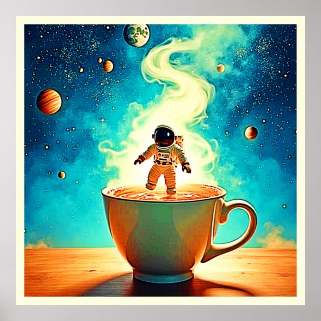 Cosmic Brew: Astronaut's Coffee Dream Poster (Vorne)