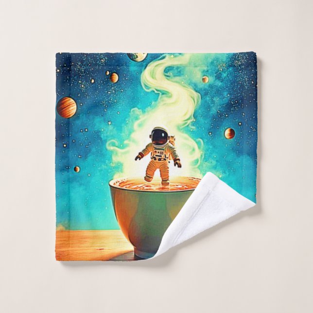 Cosmic Brew: Astronauts Kaffee-Traum Badhandtuch Set (Waschlappen)