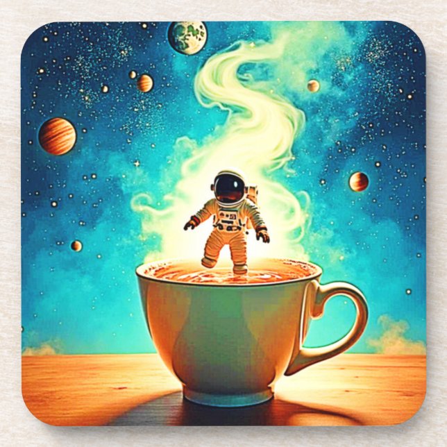 Cosmic Brew: Astronauts Kaffee-Traum Getränkeuntersetzer (Vorderseite)