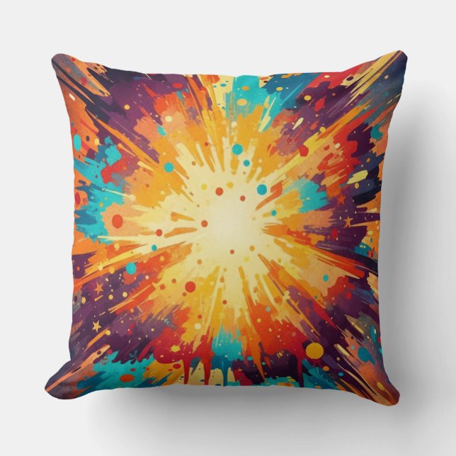 Cosmic Burst Abstract Splatter Art Kissen (Vorderseite)