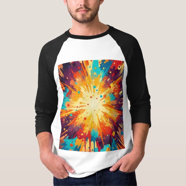 Cosmic Burst Abstract Splatter Art T-Shirt (Vorderseite)