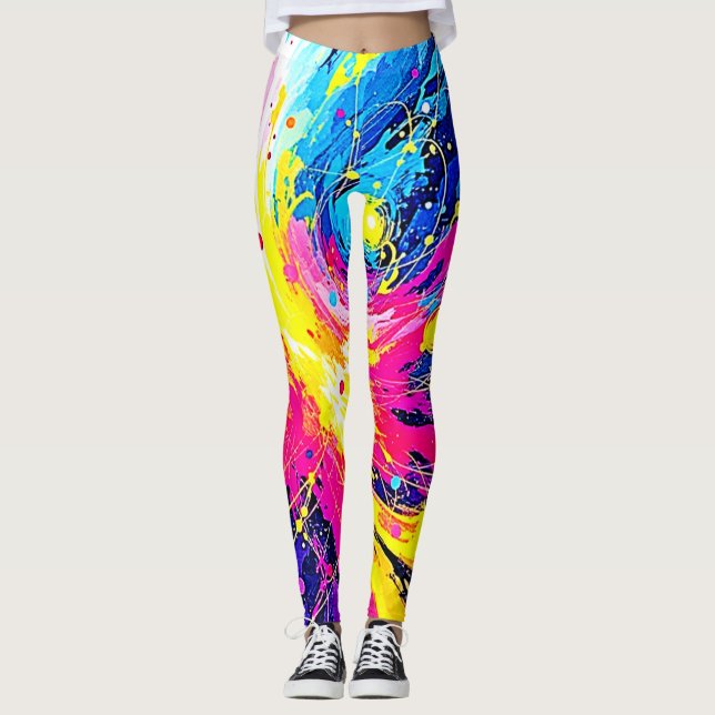 Cosmic Burst: Vibrant Splatter Art Leggings (Vorderseite)