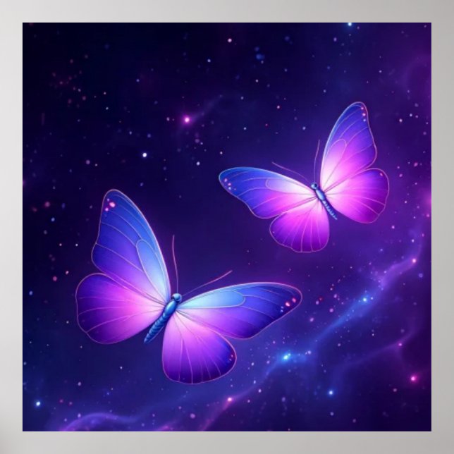Cosmic Butterfly Duo - Dreamy Galaxy Night Poster (Vorne)