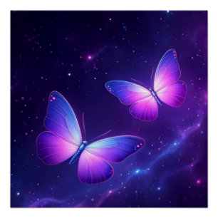 Cosmic Butterfly Duo - Dreamy Galaxy Night Poster