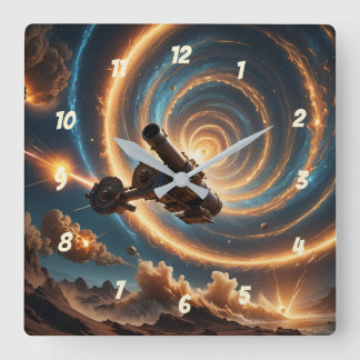 Cosmic Cannon Chaos Quadratische Wanduhr