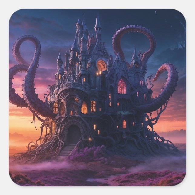 Cosmic Castle aus Eons langer Vergangenheit Quadratischer Aufkleber (Vorderseite)