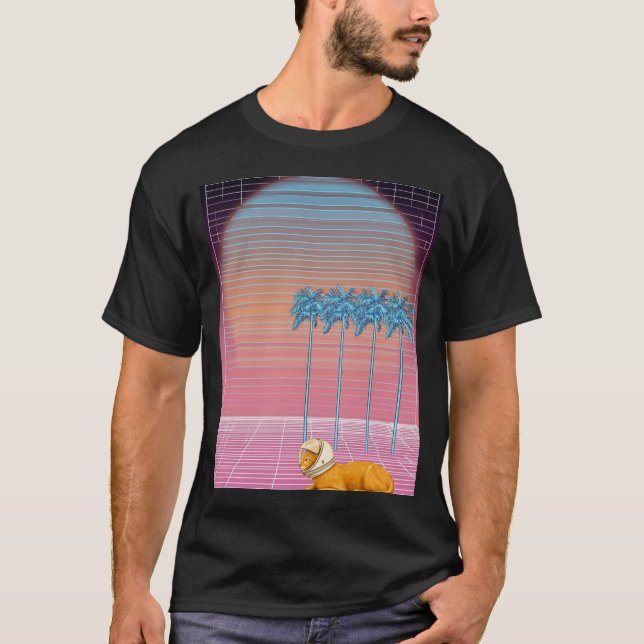 Cosmic Cat Nap Under Neon Palms T-Shirt (Vorderseite)