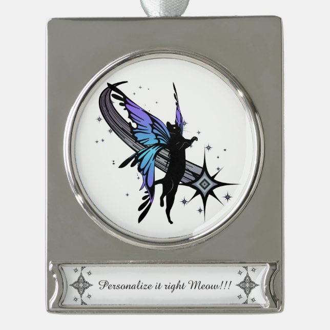 Cosmic Cat Star Banner-Ornament Silber (Vorderseite)