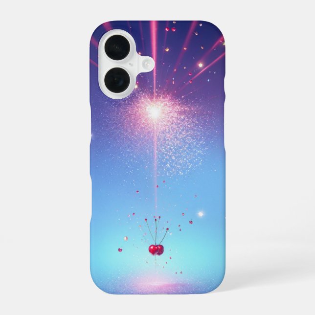Cosmic Cherry Phone Case - Celestial Light Burst iPhone 16 Hülle (Rückseite)