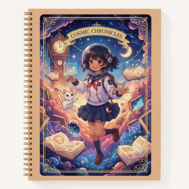 Cosmic Chronicles Astronaut Anime Girl Journal Notizbuch (Vorderseite)