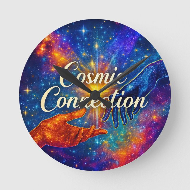 🪐 Cosmic Connection Decorative Clock Runde Wanduhr (Vorderseite)