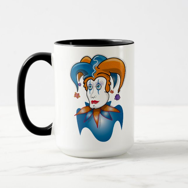 Cosmic Court Jester Harlequin Comedy Tasse (Links)