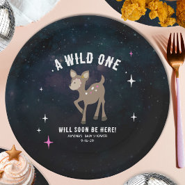 Cosmic Deer Wild One Pink Girl Baby Dusche Pappteller