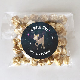 Cosmic Deer Wild One Pink Girl Baby Dusche Runder Aufkleber