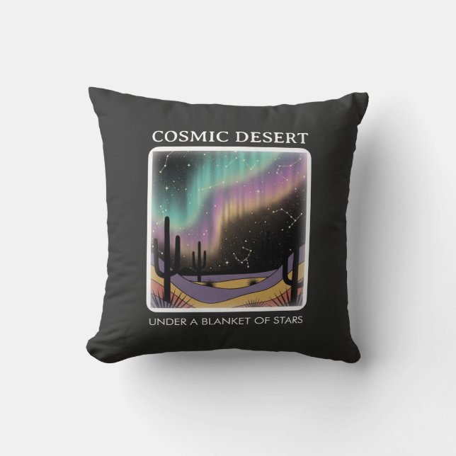 Cosmic Desert Aurora • Retro Western Night Sky Kissen (Vorderseite)