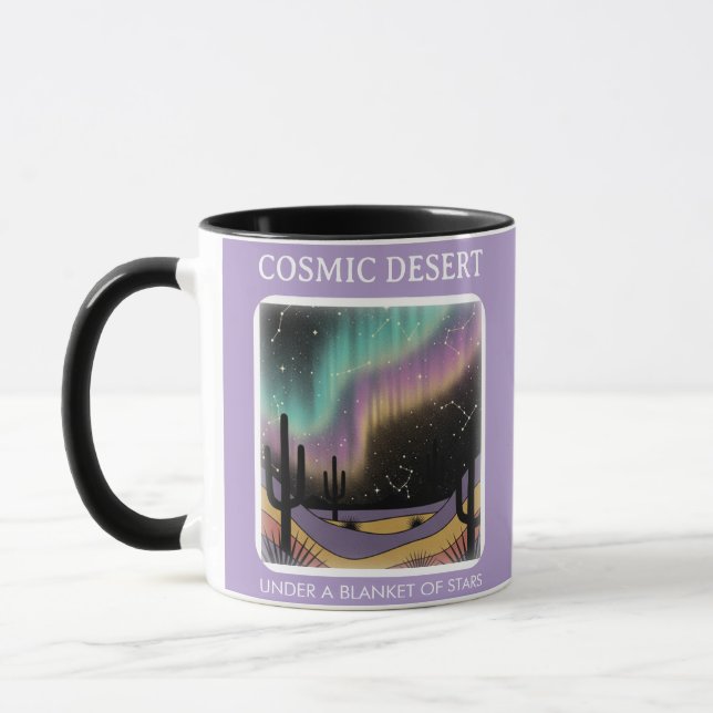Cosmic Desert Aurora • Retro Western Night Sky Tasse (Links)