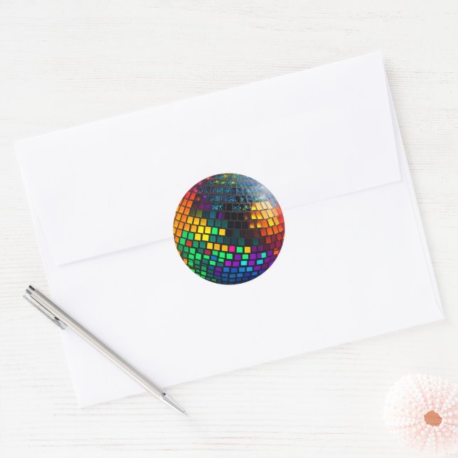 Cosmic Disco: Groovy Lino Cut Artwork Runder Aufkleber (Umschlag)