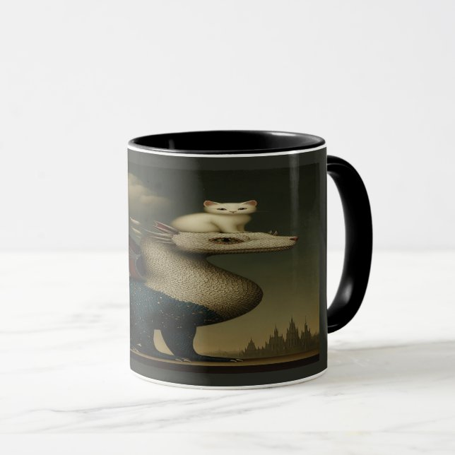 Cosmic Dragon and White Kitten Surreal Art Mug Tasse (VorderseiteRechts)