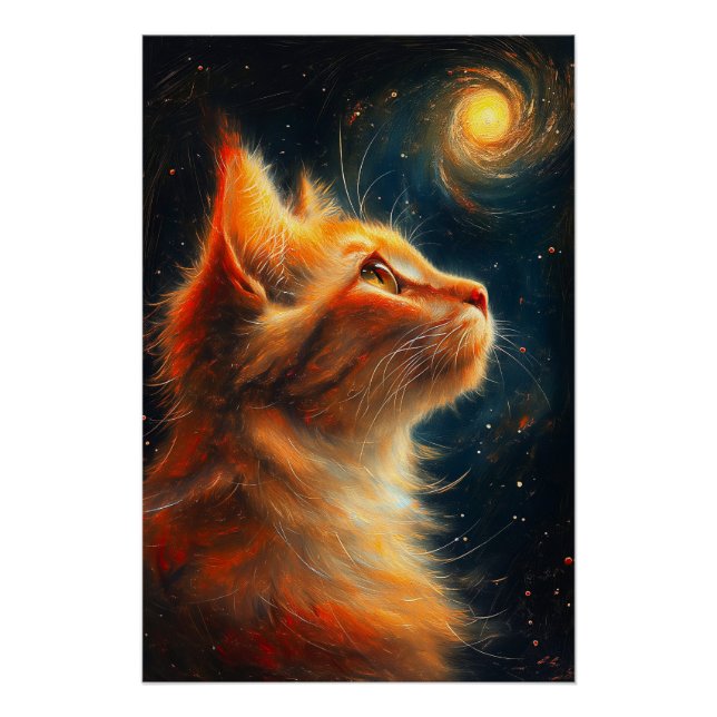 Cosmic Dreamer | Ginger Cat Stargazing Poster (Vorderseite)